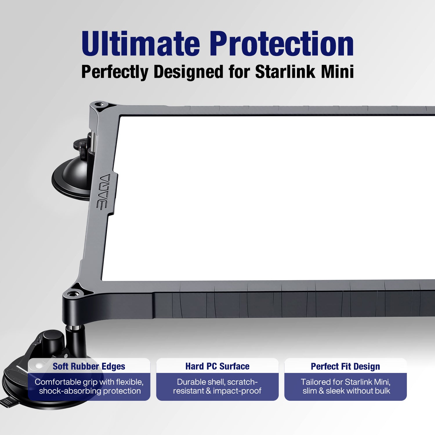 Starlink Mini Suction Cup Mount | TPU+PC Case, Travel & Camping Mount for Cars, Trucks, RVs Gray