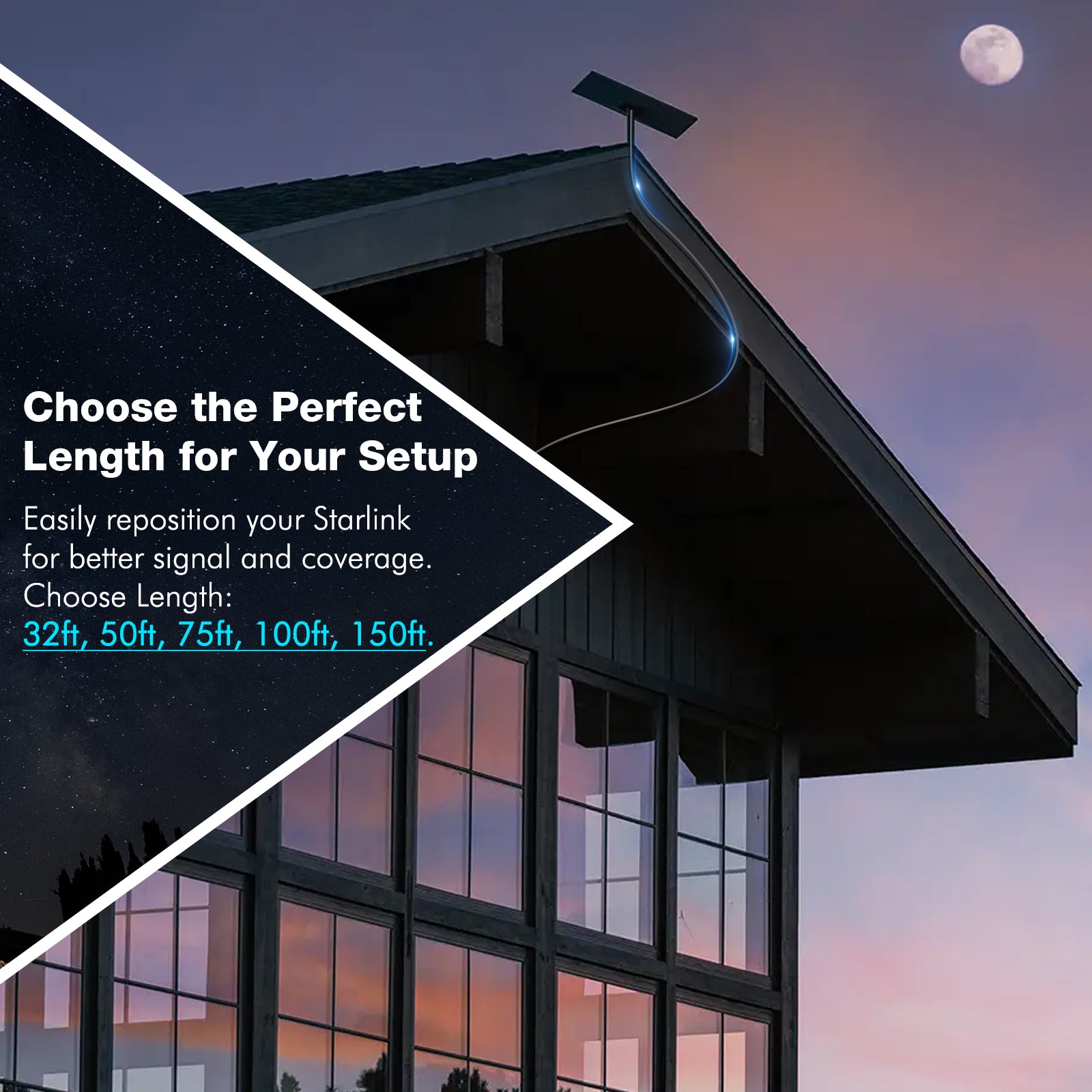 Starlink Cable for Gen 3 – 32ft/50ft/75ft/100ft/150ft, Waterproof Outdoor Starlink Network Cable for Stable RJ45 Connection, Compatible with Starlink GEN 3 Router and Dish