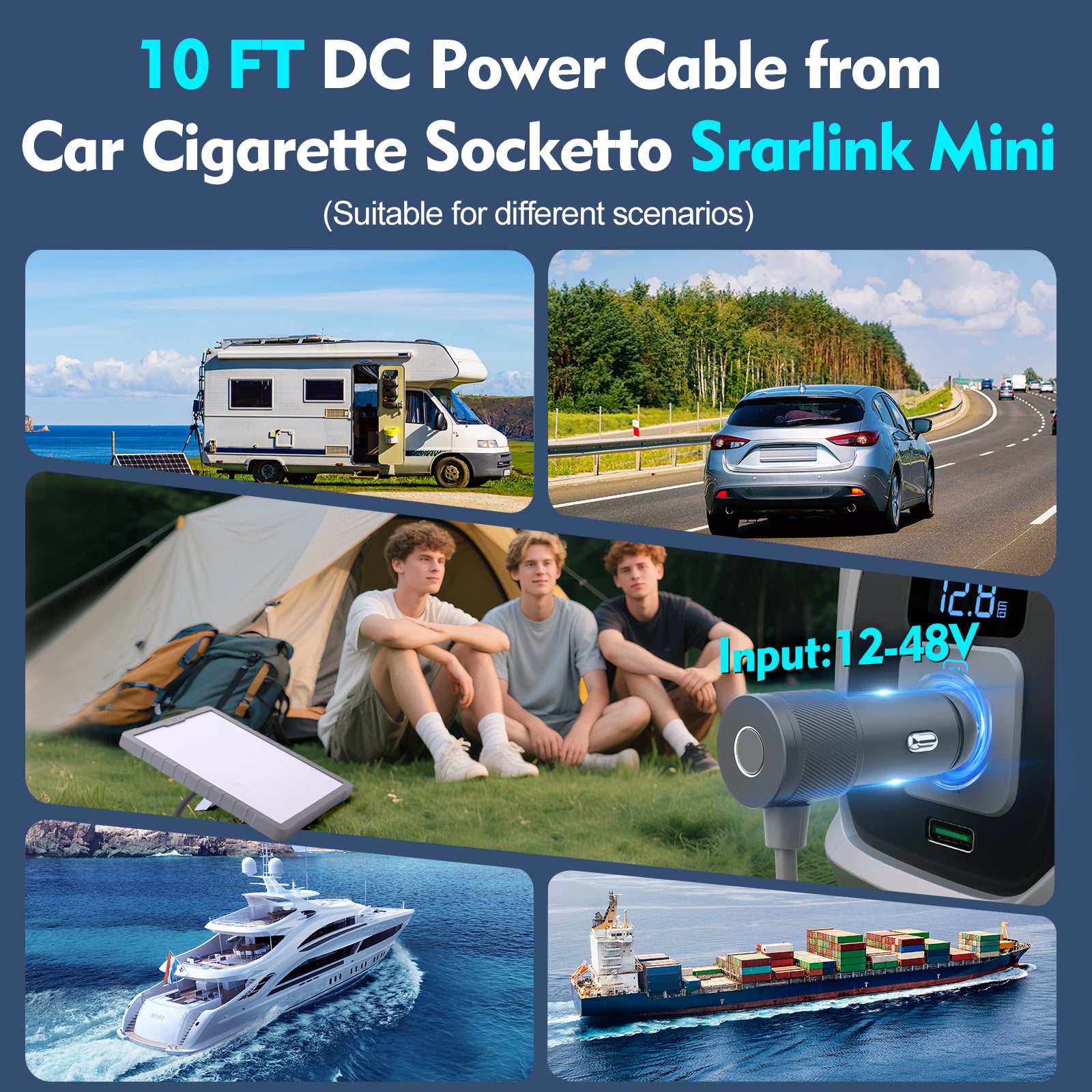 Starlink Mini Car Adapter with Type C- 12V~24V | 90W DC Power Cable for Star Link - Compact & Stable Star Link 12v Adapter for Car, RV, Camping, and Off-Grid Use