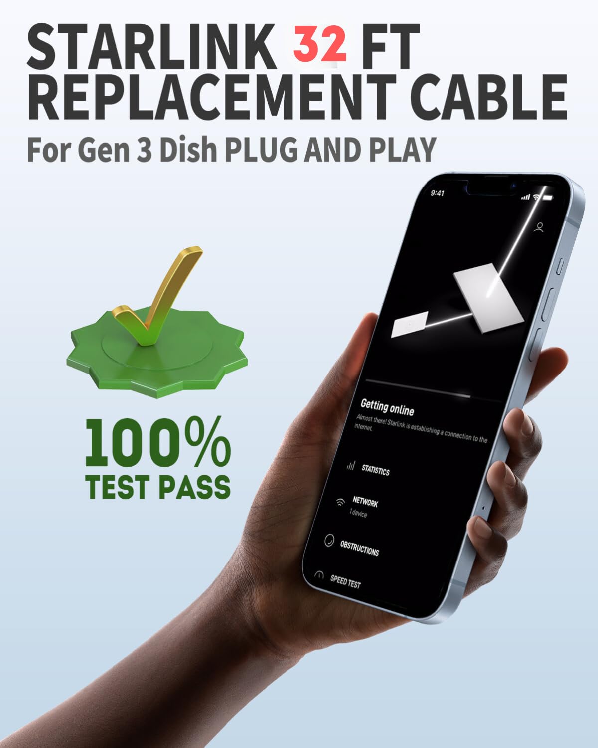 Starlink Gen 3 Cable - 32/50/75/100/150ft Starlink Replacement Cable for Star Link V3 Dish