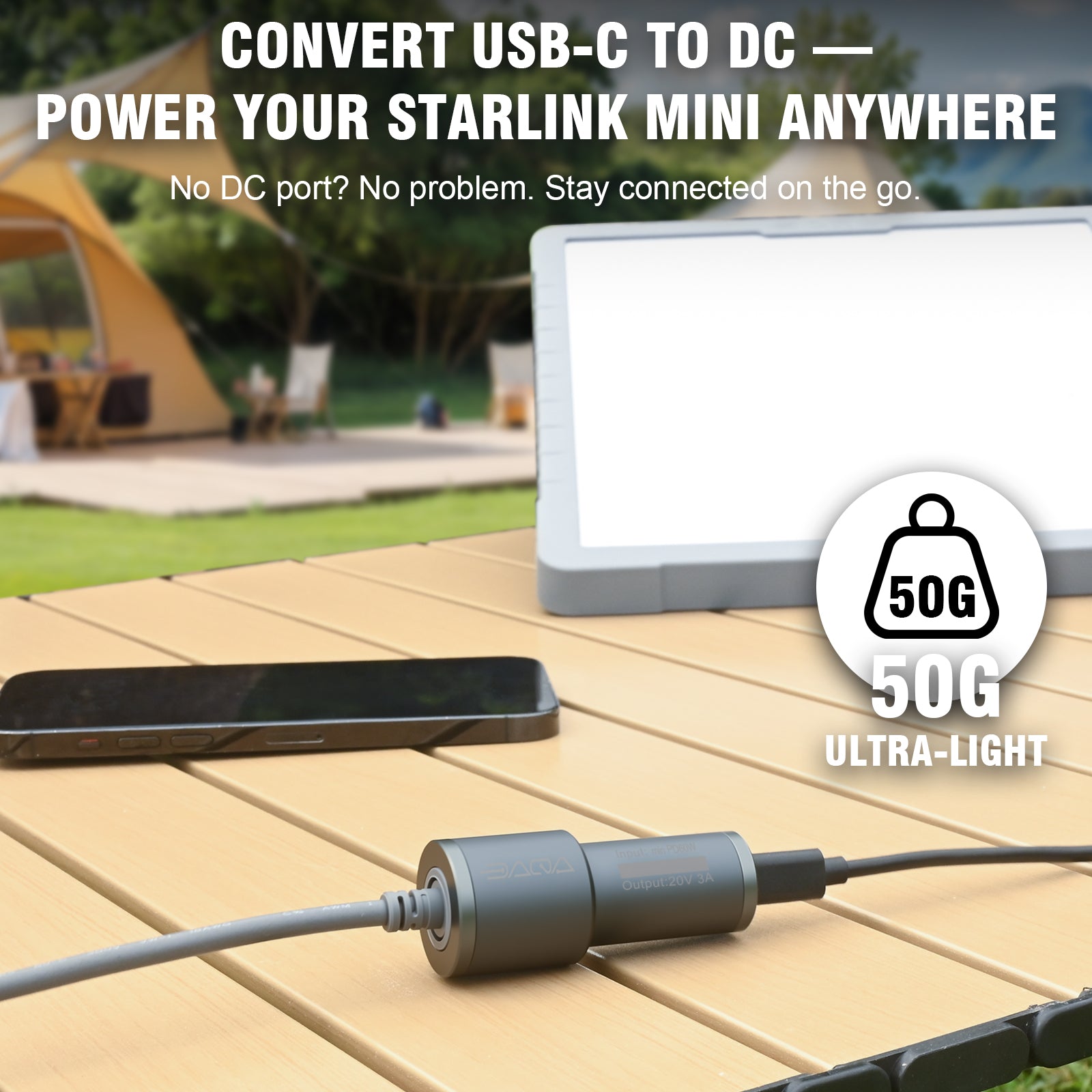 Starlink Mini Cable Adapter, USB C to DC Adapter for Starlink Mini, PD 60W Input Output 60W, Portable Waterproof Power Converter, Compatible with 100M Original Cable