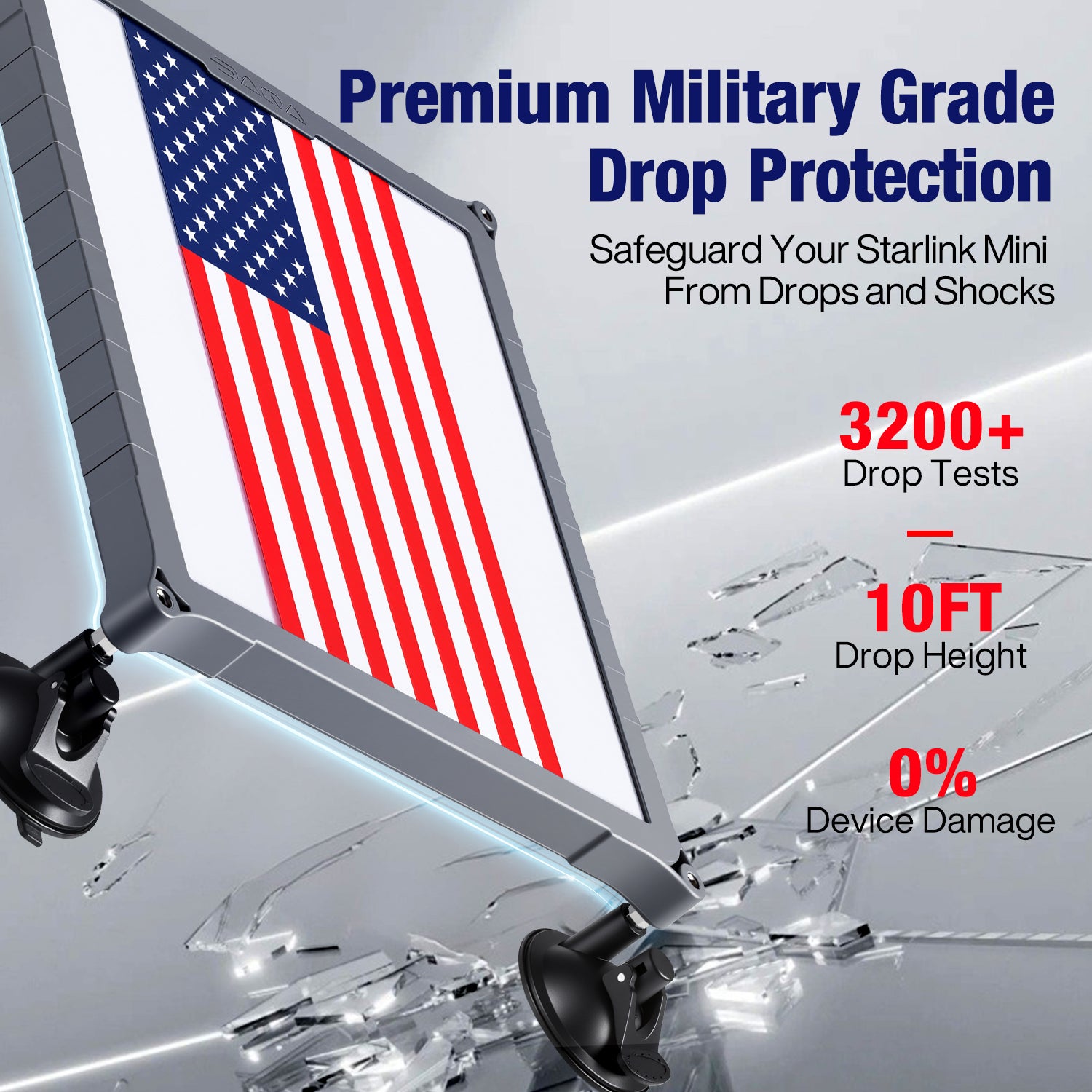 Starlink Mini Suction Cup Mount | TPU+PC Case, Travel & Camping Mount for Cars, Trucks, RVs Gray