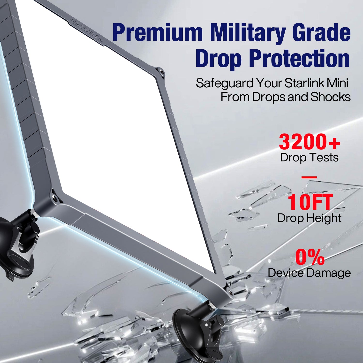 Starlink Mini Suction Cup Mount | TPU+PC Case, Travel & Camping Mount for Cars, Trucks, RVs Gray