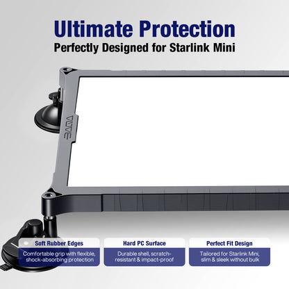 Starlink Mini Suction Cup Mount | TPU+PC Case, Travel & Camping Mount for Cars, Trucks, RVs Gray