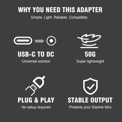 Starlink Mini Cable Adapter, USB C to DC Adapter for Starlink Mini, PD 60W Input Output 60W, Portable Waterproof Power Converter, Compatible with 100M Original Cable